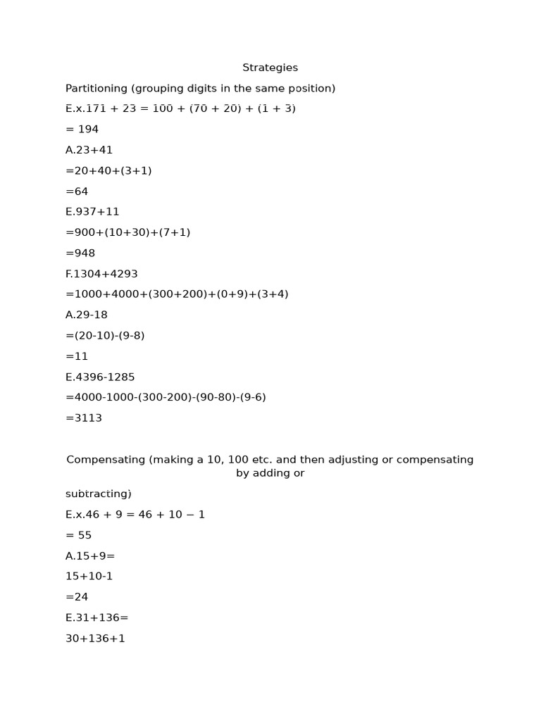 Effective Math Strategies for Addition and Subtraction | PDF