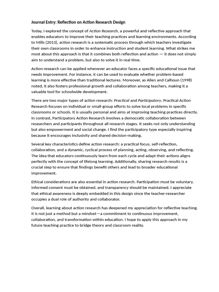 Journal Entry | PDF | Action Research | Learning