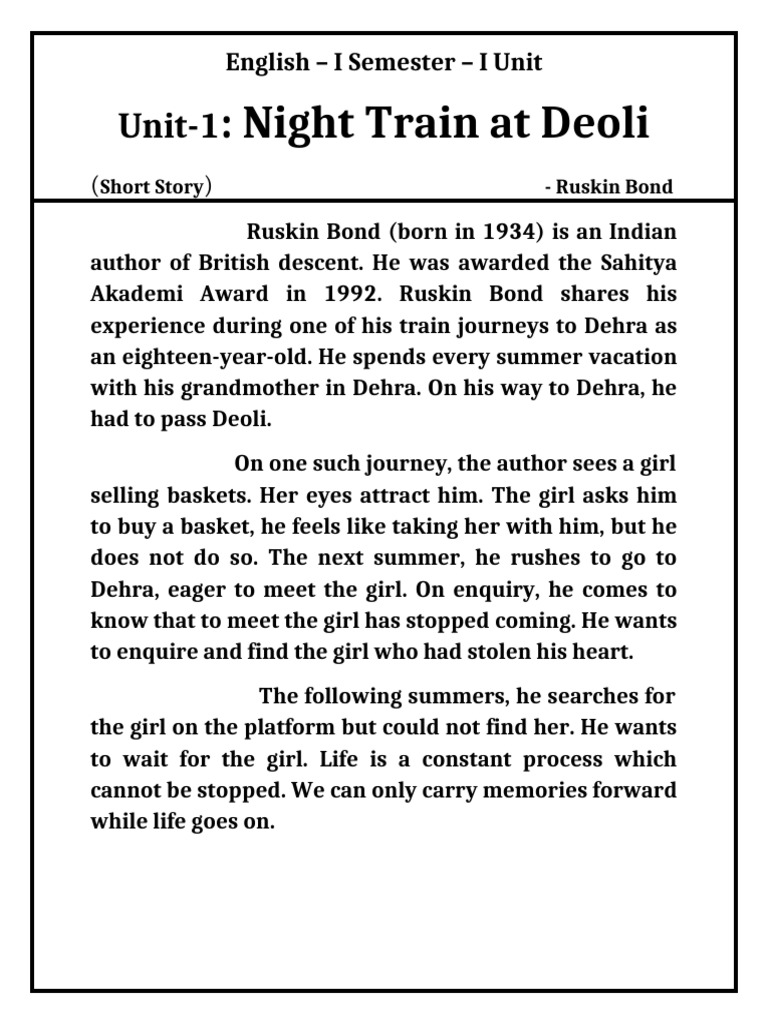 (Unit-1) Night Train at Deoli Notes | PDF