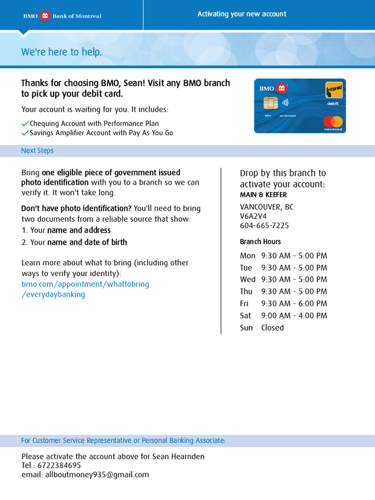 Activate Your BMO Account Today | PDF