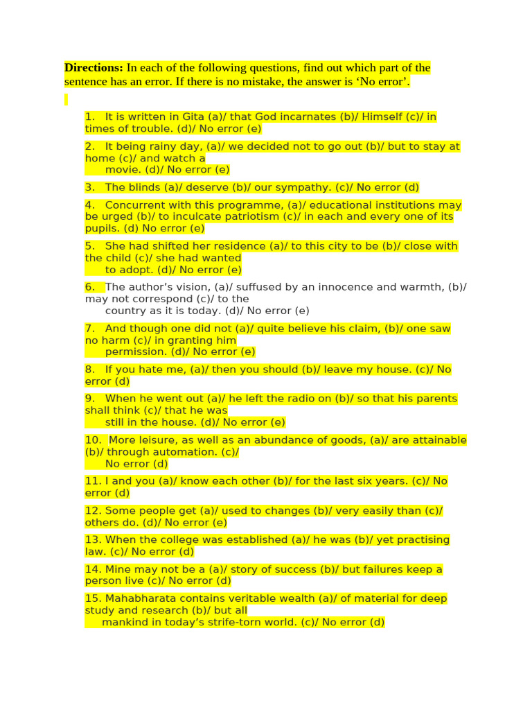 Sentence Error Identification Practice | PDF
