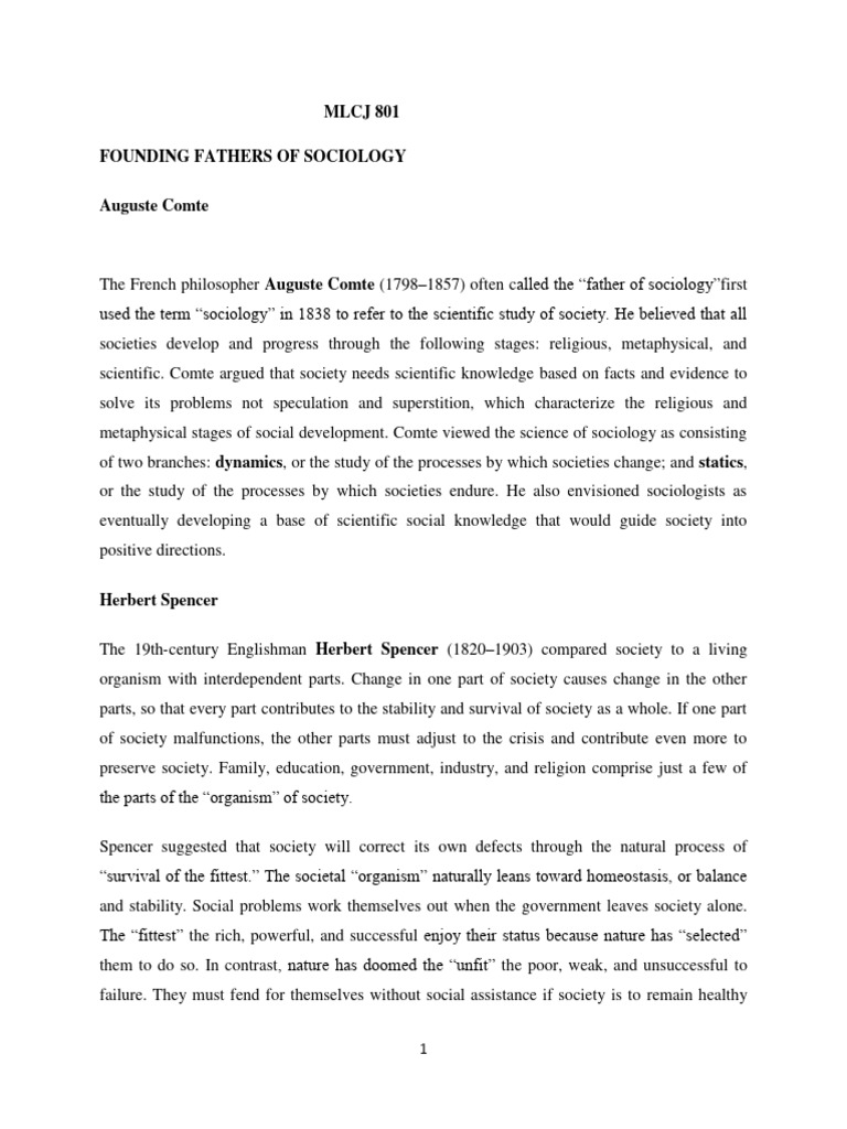 Founding Fathers of Sociology Explained | PDF | Sociology | Émile Durkheim