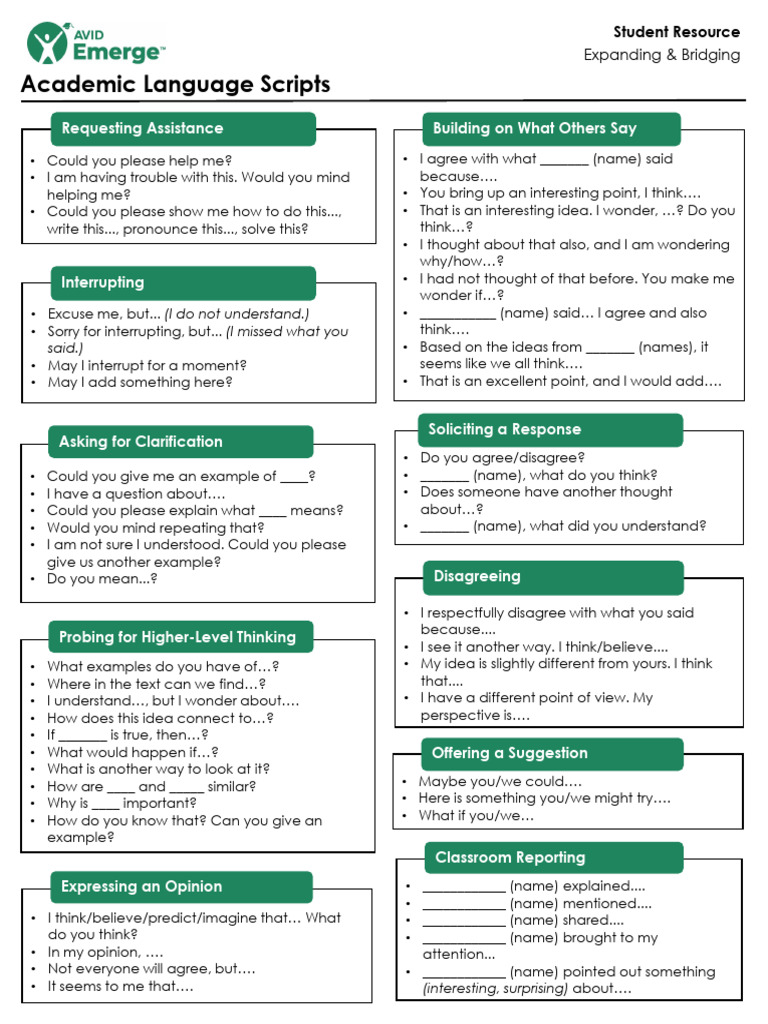 Academic Language Scripts for Classroom Interaction | PDF