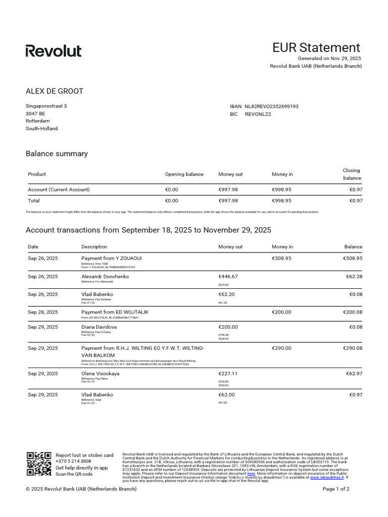 Revolut Bank EUR Statement Summary | PDF | Financial Technology ...