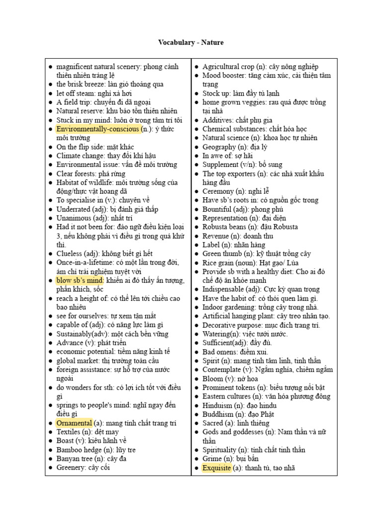 Essential Vocabulary for Nature Topics | PDF | Rice | Cocoa Bean