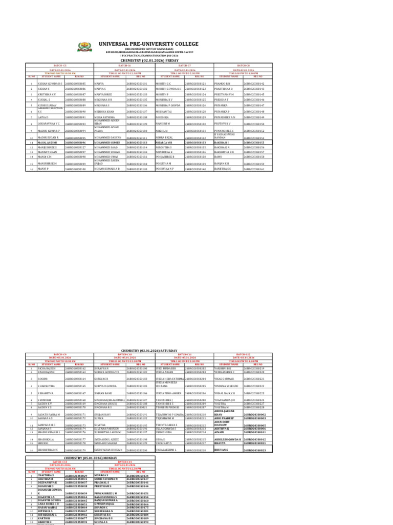 Chemistry Practical Exam Schedule 2026 | PDF