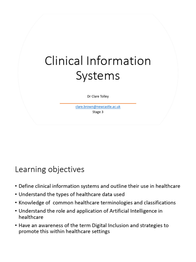Clinical Information Systems in Healthcare | PDF | Health Care | Medicine