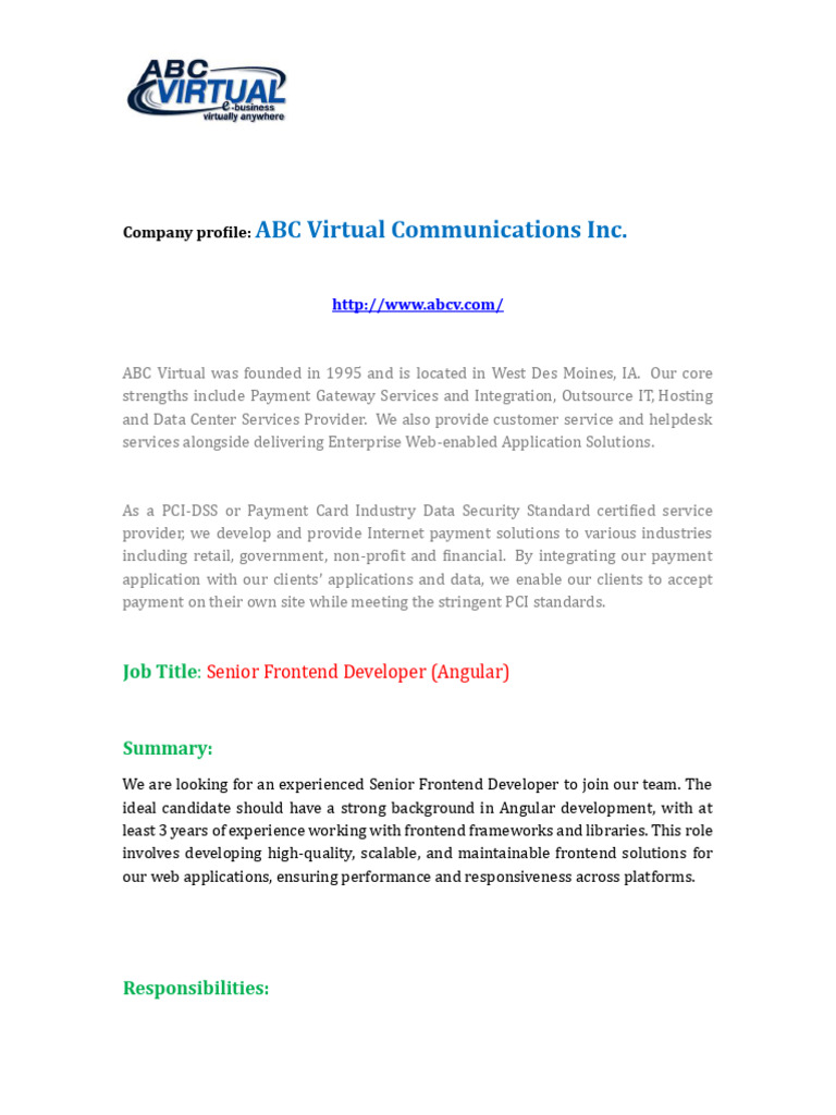Senior Frontend Developer at ABC Virtual | PDF | World Wide Web ...