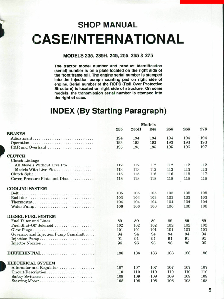 Case International 235 235h 245 255 265 275 Shop Manual | PDF