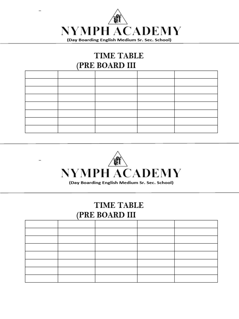 Nymph Academy Pre Board III Timetable 2025 | PDF