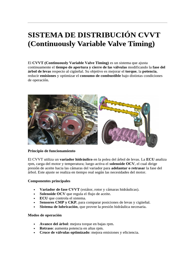 Sistema de Distribución CVVT (Continuously Variable Valve Timing) | PDF