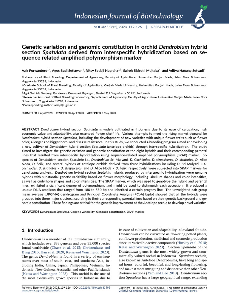 Genetic Variation in Dendrobium Spatulata | PDF | Polymerase Chain ...