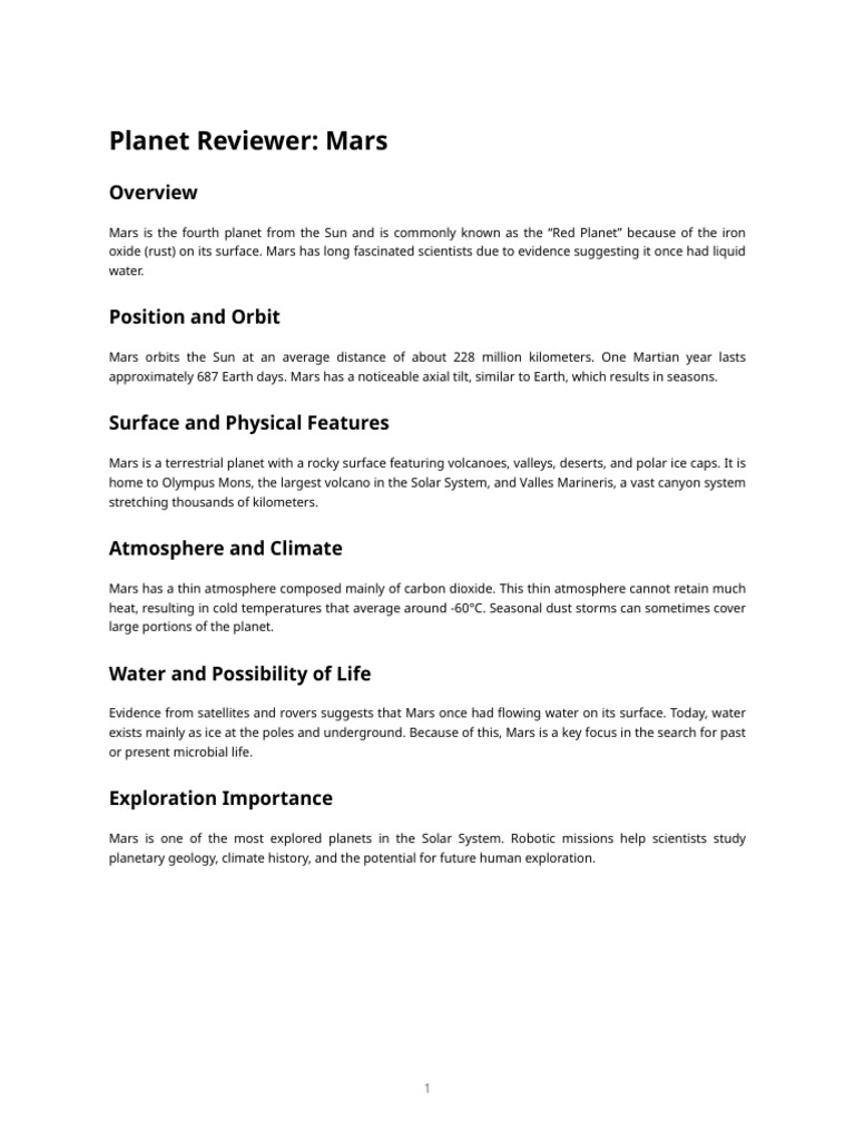 Solar System Reviewer – Mars | PDF