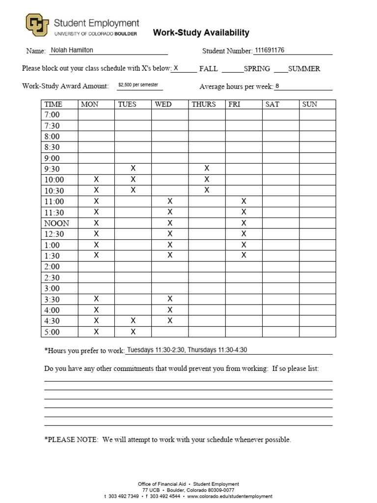 Work-Study Availability Form | PDF
