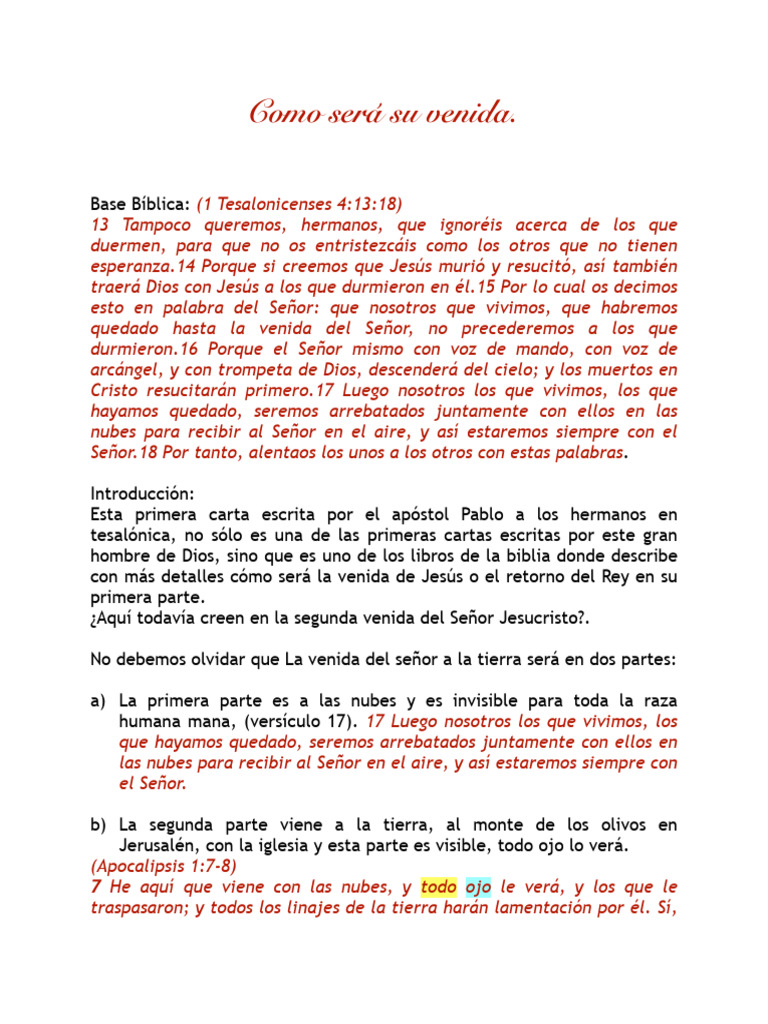 La Venida de Jesús: Esperanza y Promesa | PDF | Cristo (título ...