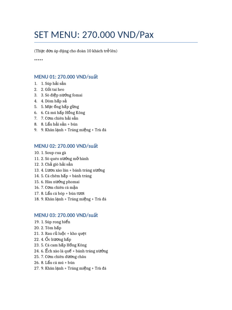 Set Menu 270K | PDF