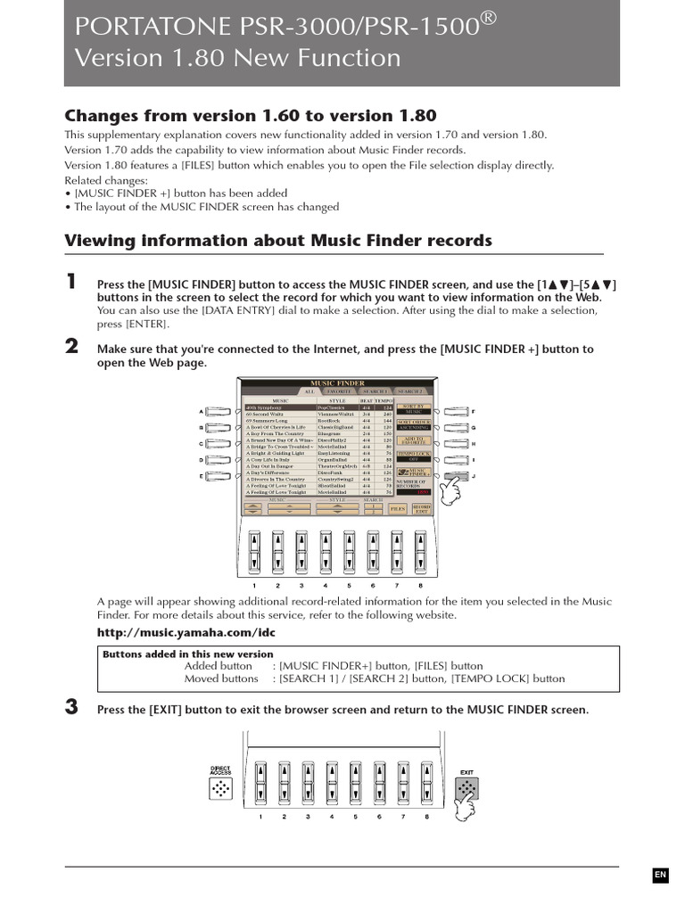 PSR-3000/1500 Version 1.80 Update Guide | PDF