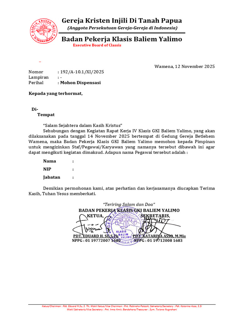 Surat Nomor 192 - Dispensasi RAKER IV | PDF