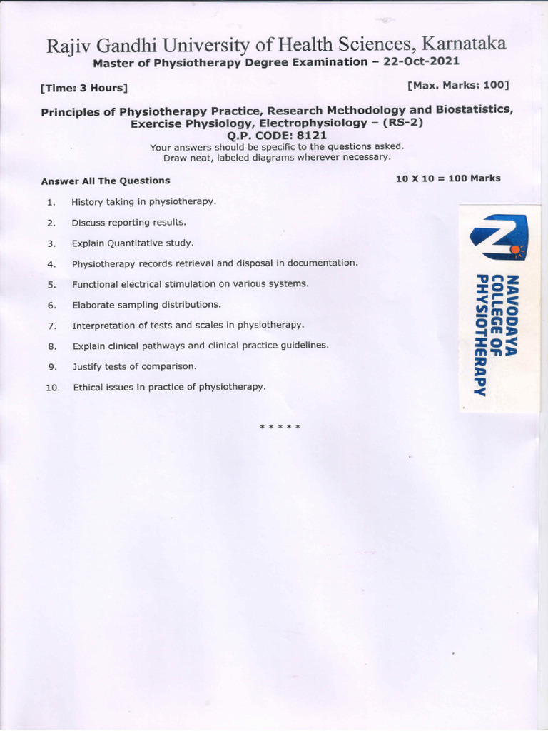 Rguhs MPT Oct 2021 QP | PDF