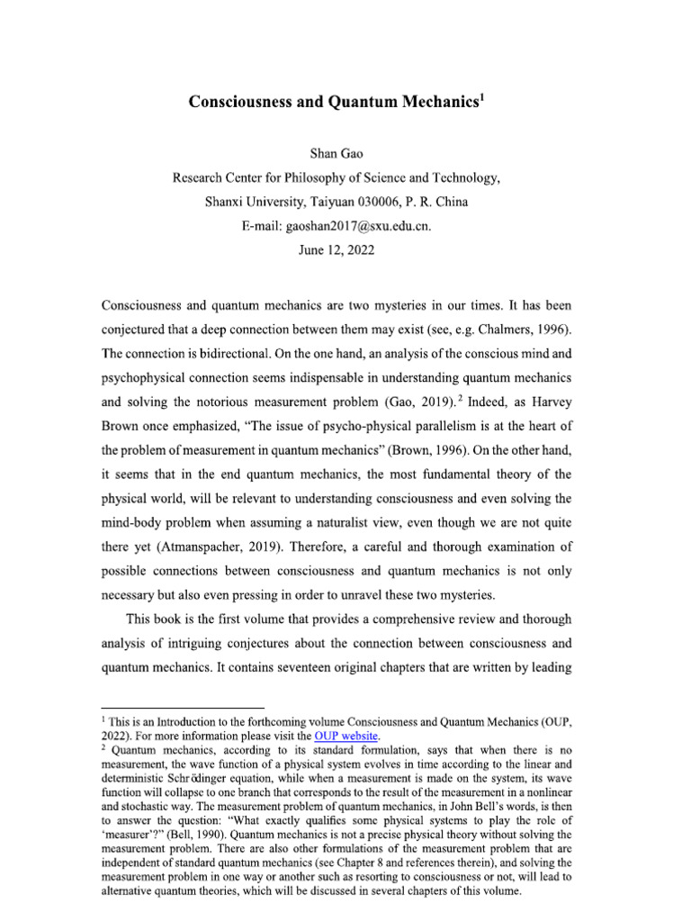 Consciousness and Quantum Mechanics | PDF