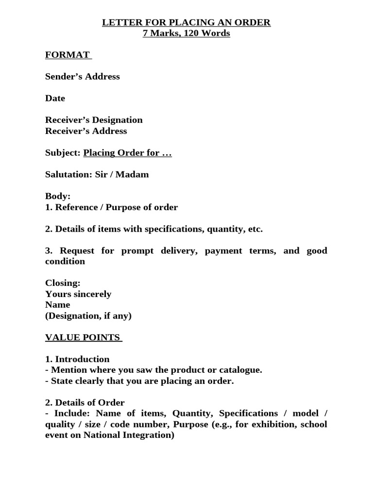 Order Letter for School Supplies | PDF