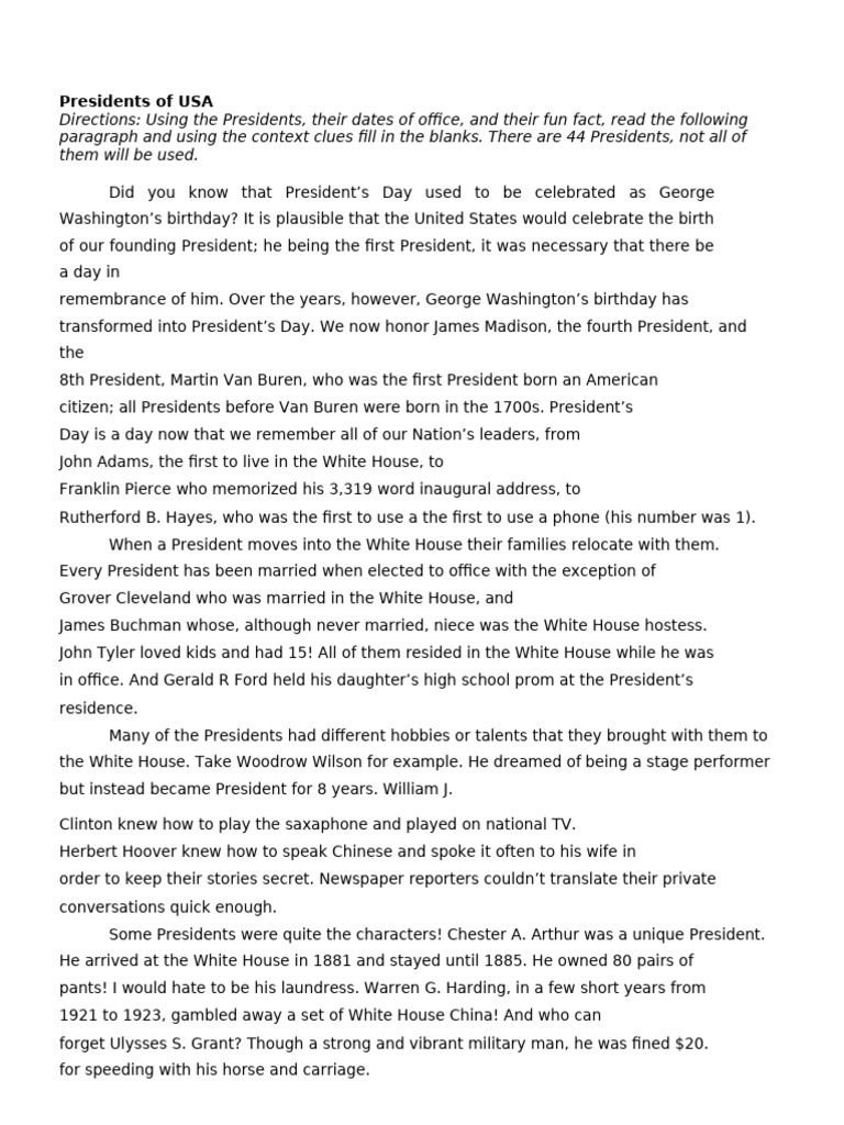 Fun Facts About U.S. Presidents | PDF | Presidents Of The United States ...