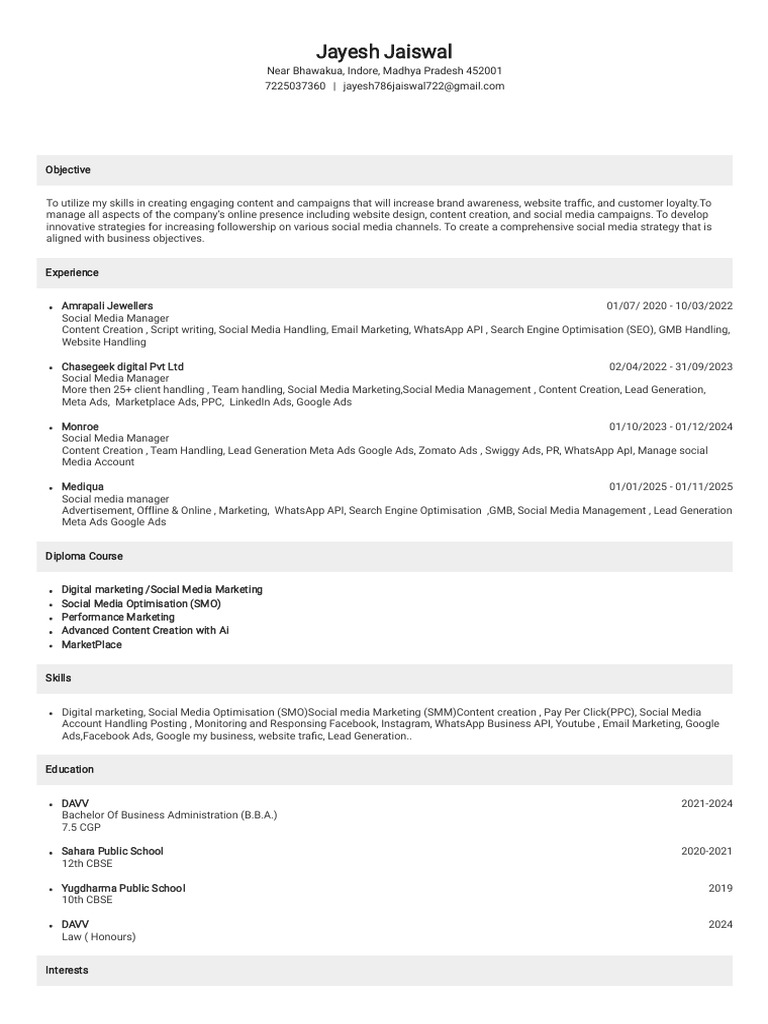 Jayesh Jaiswal CV | PDF | Digital Marketing | Social Media Marketing