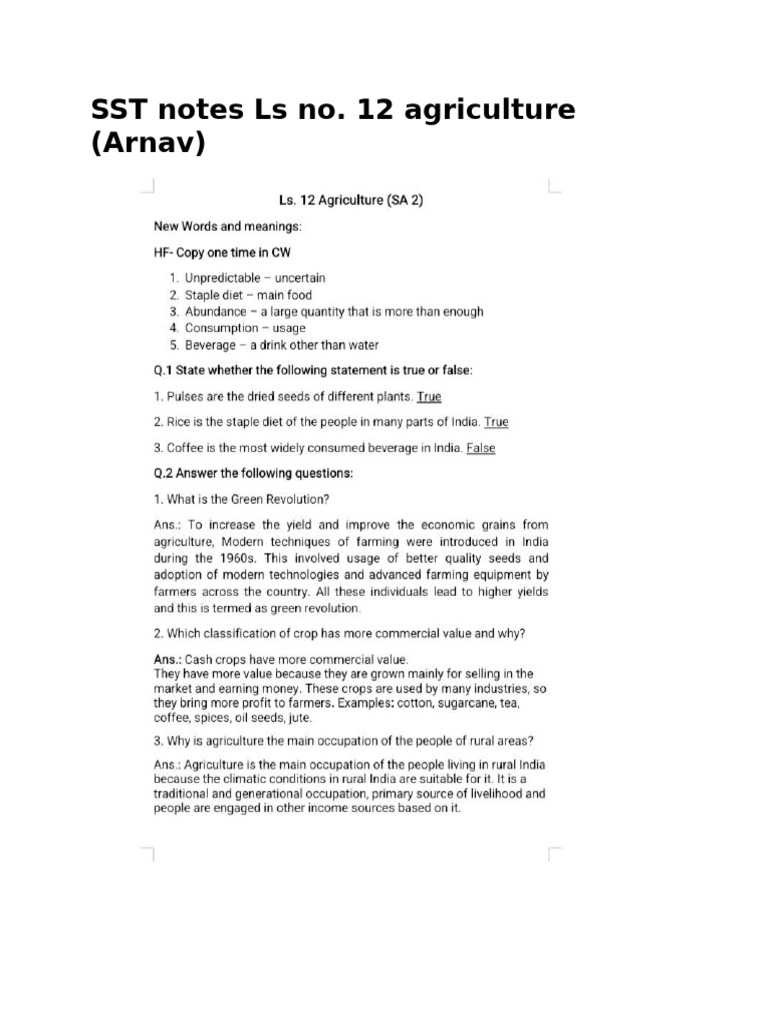 SST Notes Ls No. 12 Agriculture (Arnav) | PDF