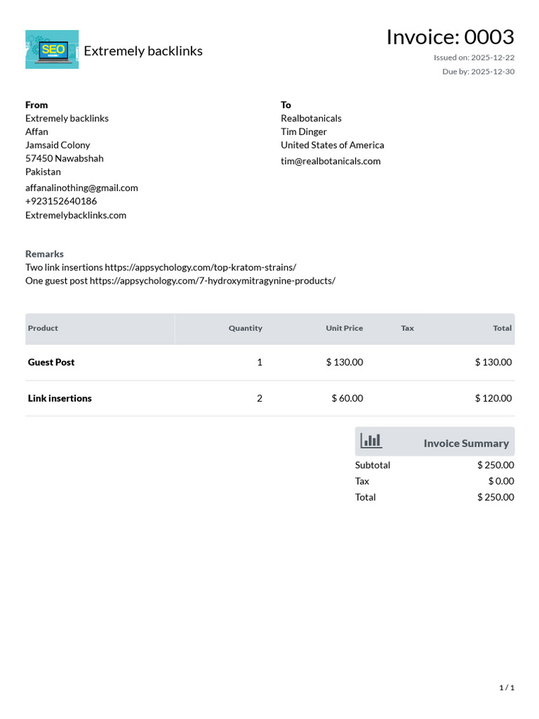 Invoice for Link Insertion Services | PDF