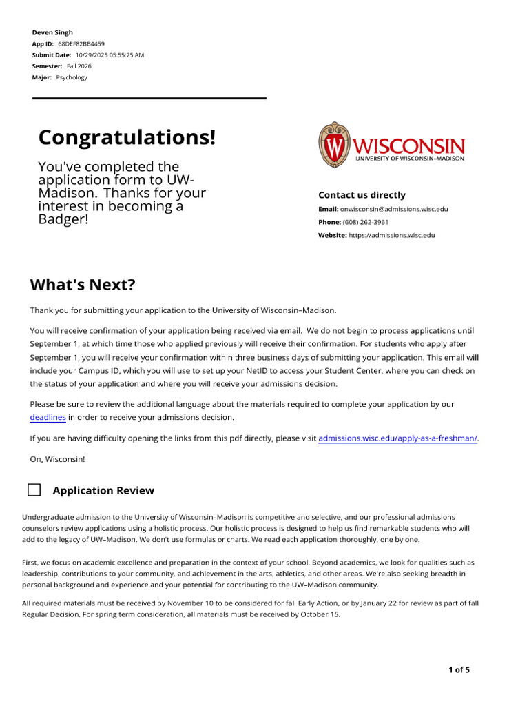 UW-Madison Application Confirmation Guide | PDF | Sat | University Of ...