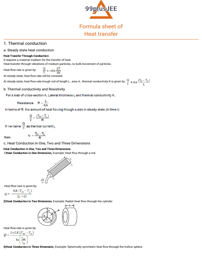 Heat Transfer Formula Sheet Overview | PDF | Heat Transfer | Thermal ...