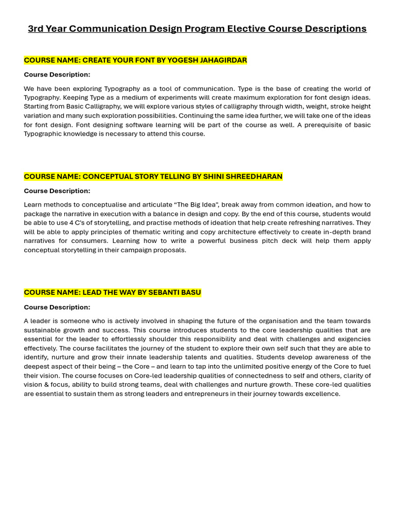 3rd Year Communication Design Program Electives | PDF | Human Communication