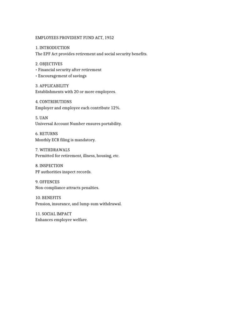 Employees Provident Fund Act 1952 Detailed | PDF