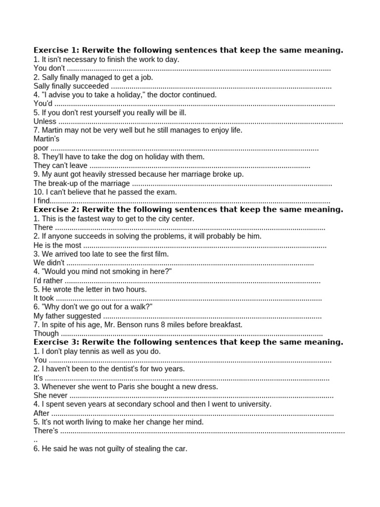 Sentence Rewriting Exercises for Clarity | PDF
