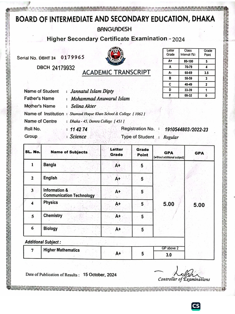 HSC Academic Transcript | PDF