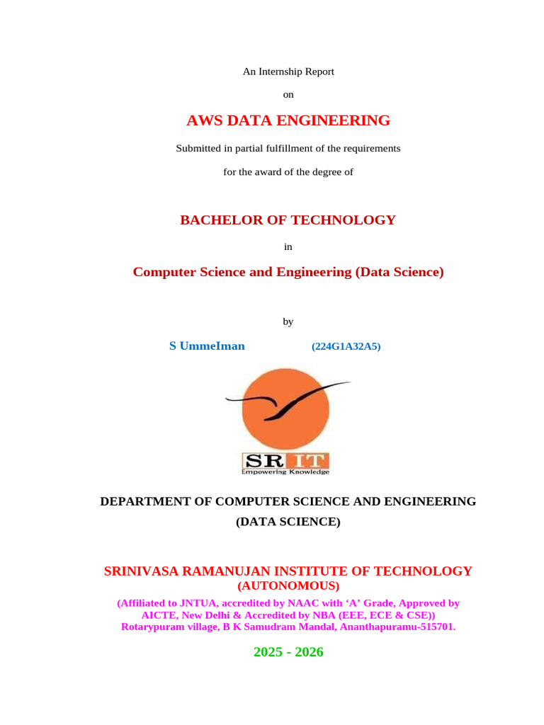AWS Data Engineering Internship Report | PDF | Scalability | Cloud ...