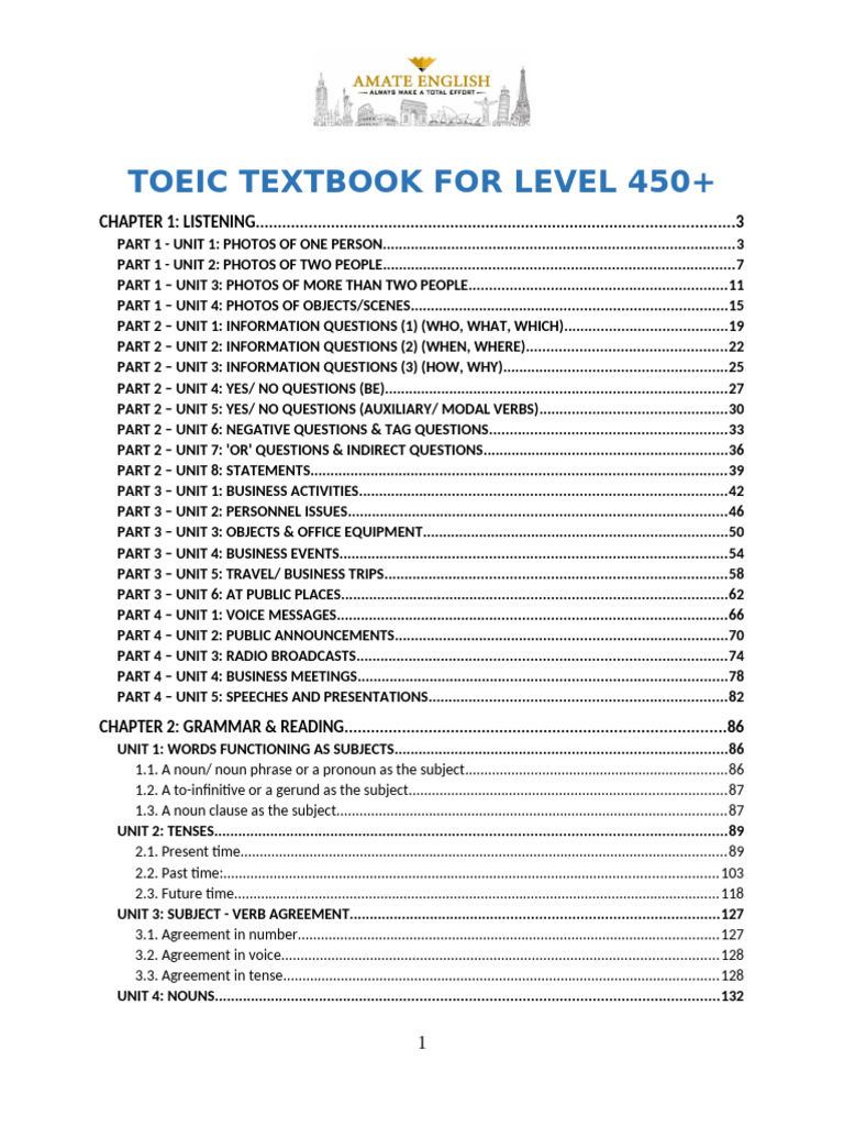 TOEIC 450+ Listening & Grammar Guide | PDF | English Grammar | Adjective