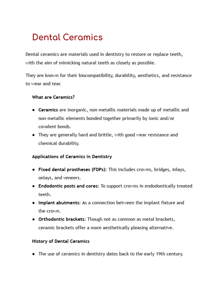 Overview of Dental Ceramics in Dentistry | PDF | Alloy | Metals