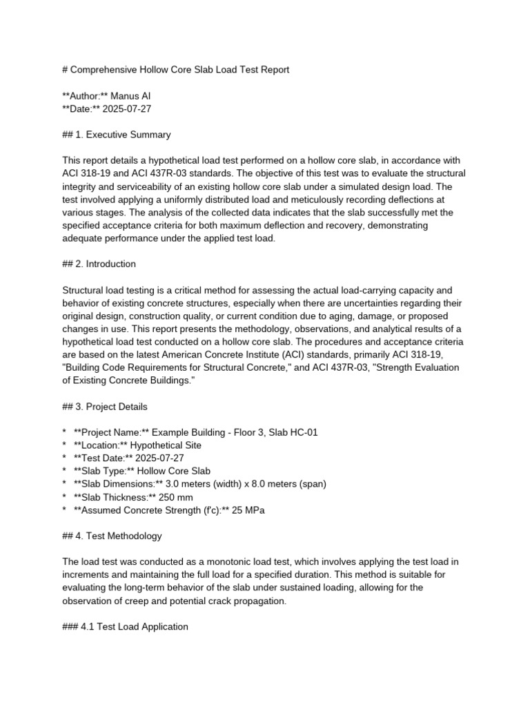 Hollow Core Slab Load Test Analysis | PDF | Concrete | Evaluation
