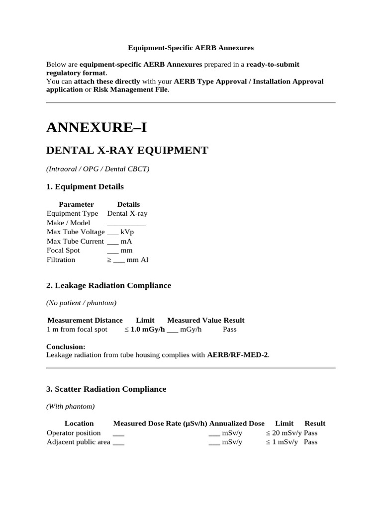 AERB Annexures for Dental & CT Equipment | PDF