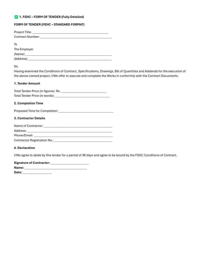 FIDIC & CPWD Tender Forms Guide | PDF | Specification (Technical Standard)
