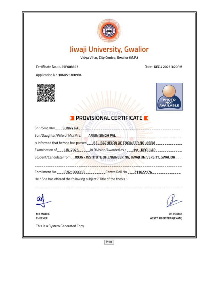 Provisional Certificate for Engineering Degree | PDF