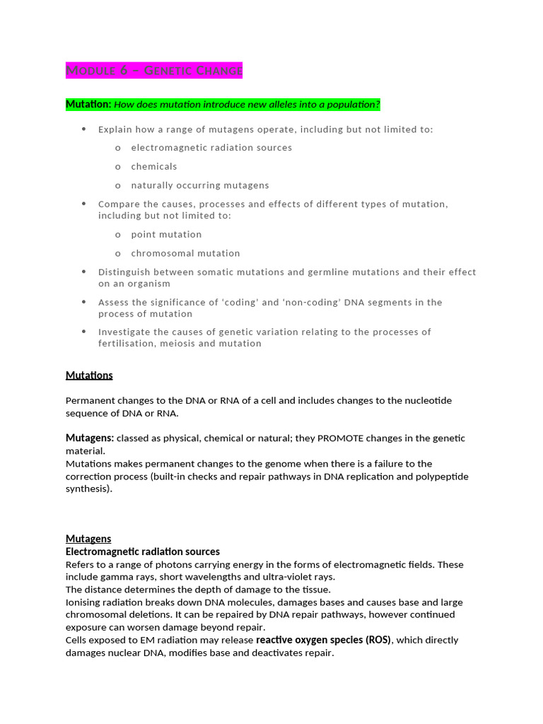 Bio Module 6 Genetic Change | PDF | Mutation | Point Mutation