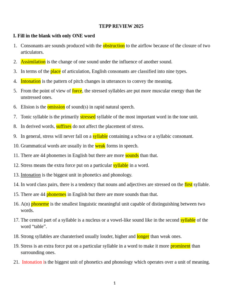 TEPP Review 2025 | PDF | Stress (Linguistics) | Word