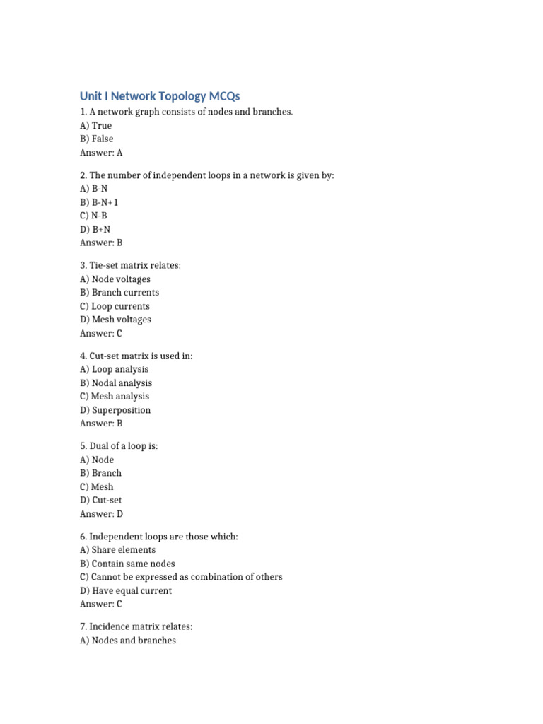 Network Topology MCQs for Students | PDF