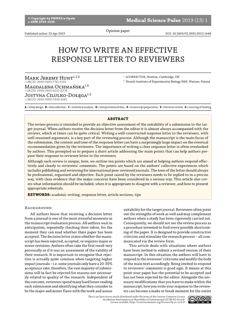 Effective Response Letters to Reviewers | PDF | Creative Commons ...