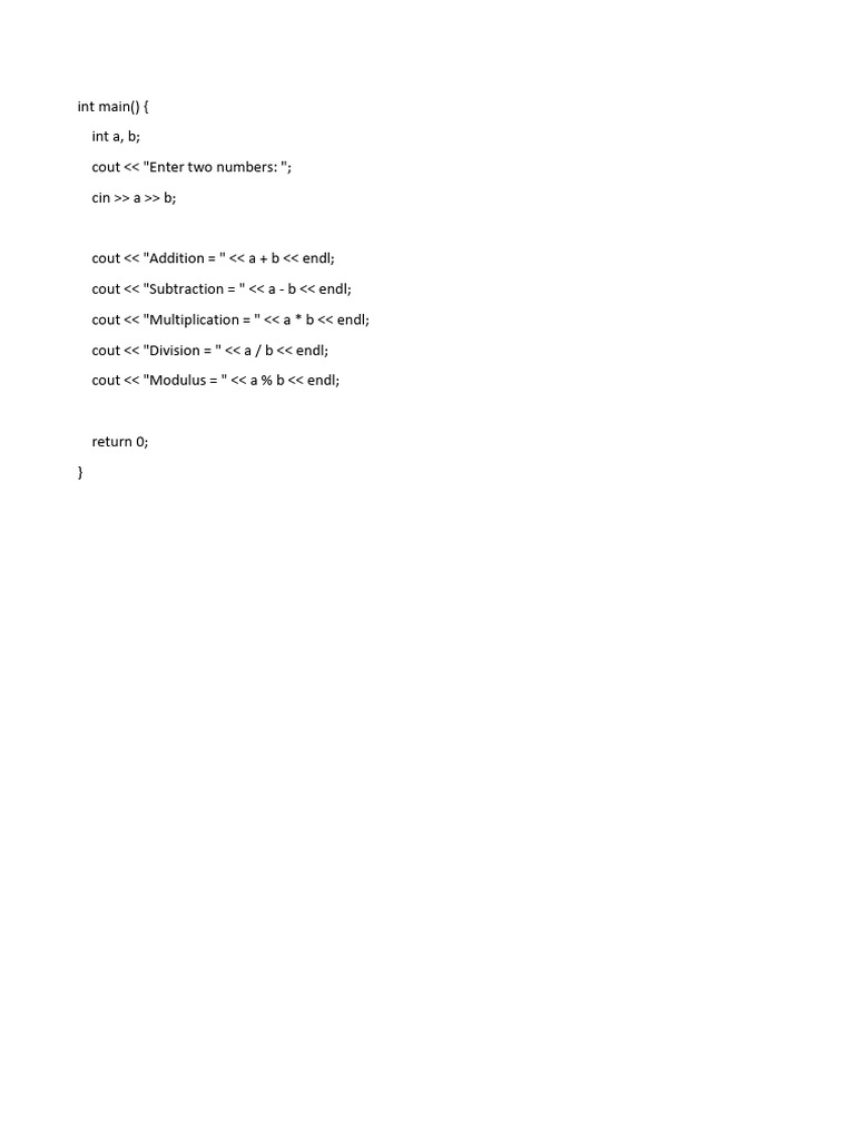 C++ Basic Arithmetic Operations Code | PDF