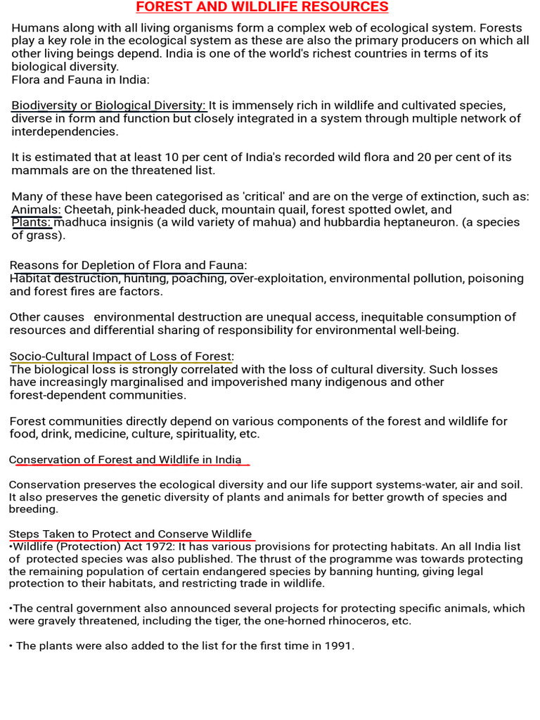 India’s Forest and Wildlife Conservation | PDF | Biodiversity ...