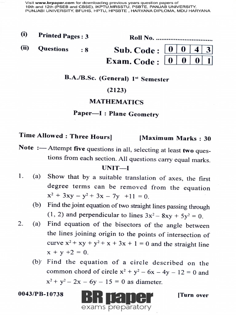 Math-PG(1st)Dec2023 | PDF | Ellipse | Circle