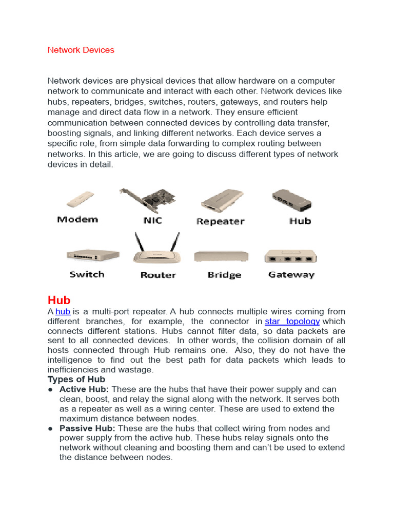 Network Devices Hub Switch.docx | PDF | Network Switch | Computer Network
